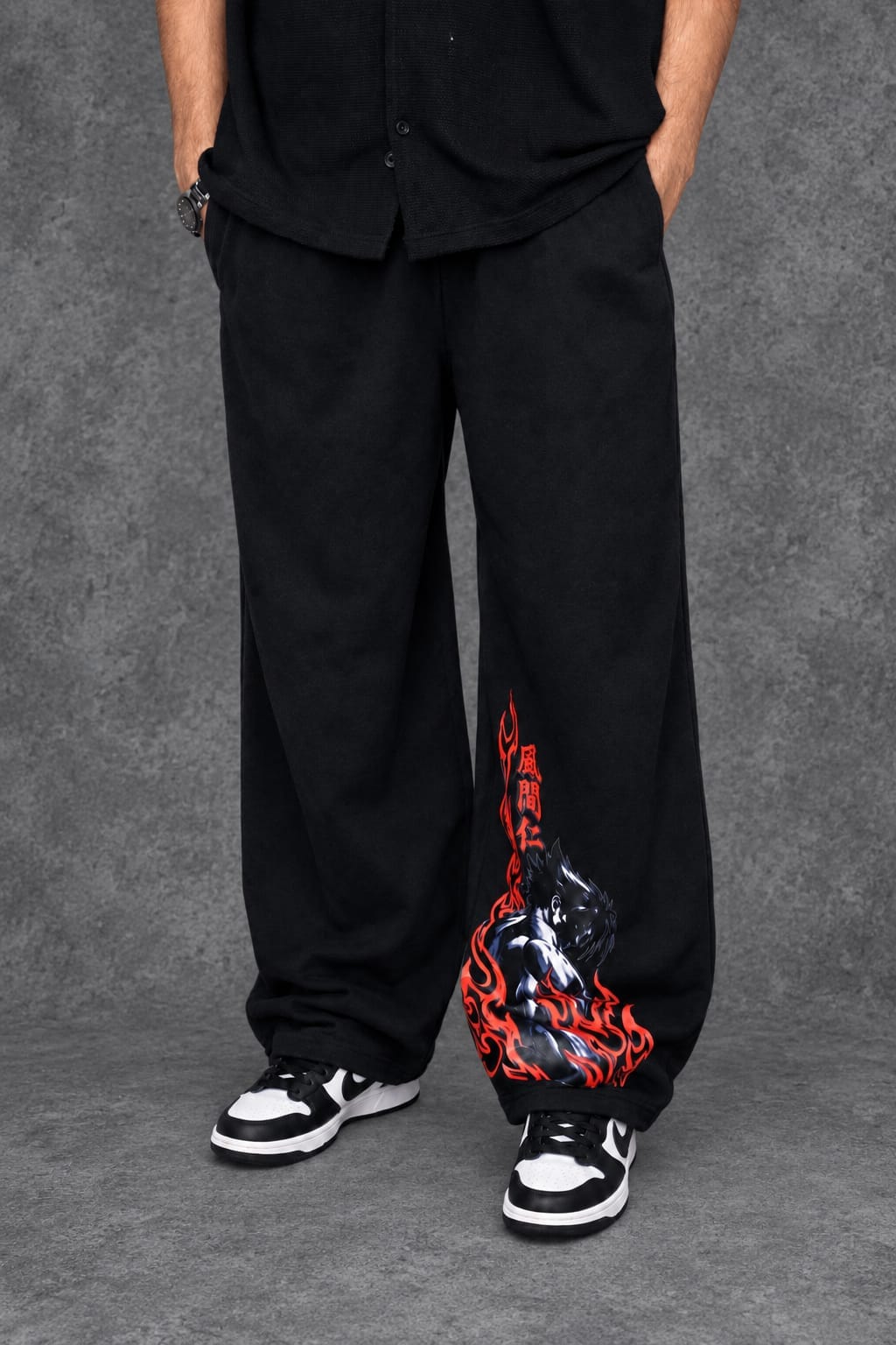 Black Jin Kazama Flame Cotton Baggy Trouser