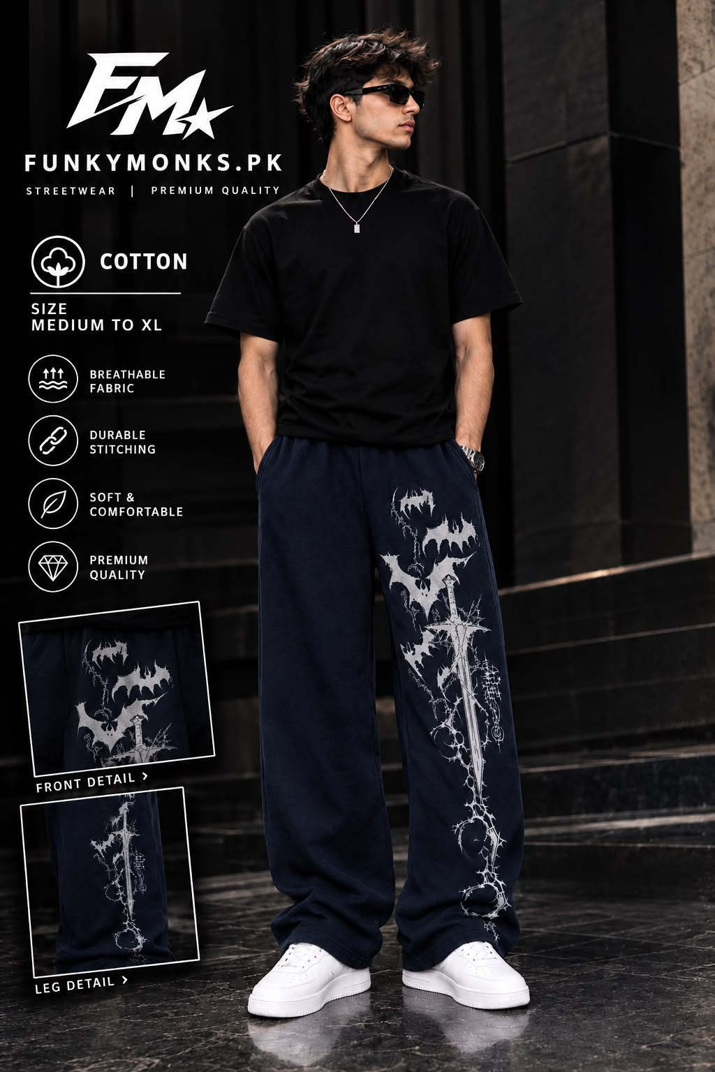 Dark Blade Cotton Baggy Trousers